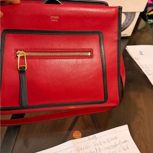 Fendi Red and Black Leather Shoulder Bag - Picture 14 of 14